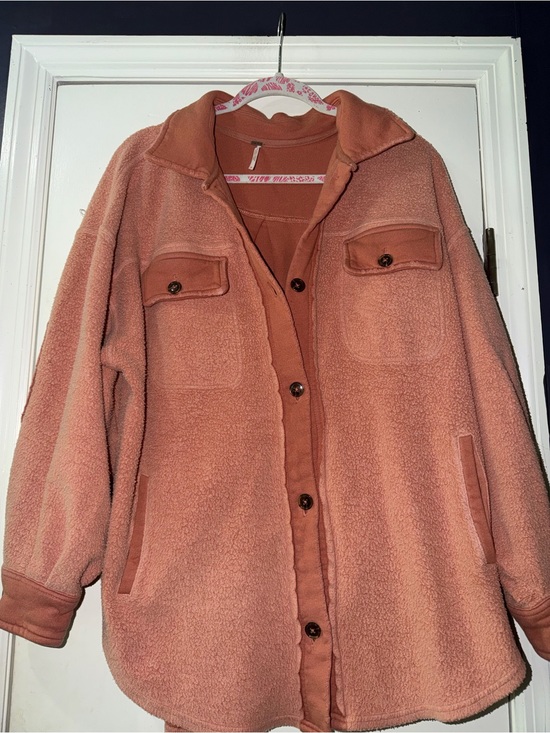 Free People Jackets & Blazers - Women's Rose Pink Sherpa Button-Up Jacket